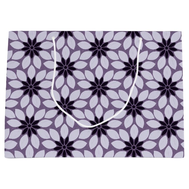 Block Print Tiled Flowers purple Large Gift Bag (Front)