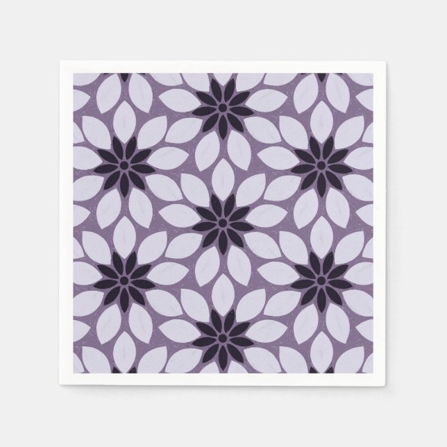 Block Print Tiled Flowers purple Napkin (Front)
