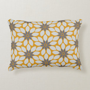 Block Print Tiled Flowers sunny yellow background Decorative Cushion