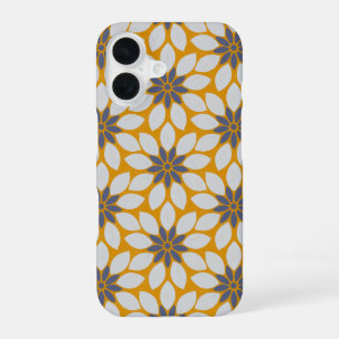 Block Print Tiled Flowers sunny yellow background iPhone 16 Case