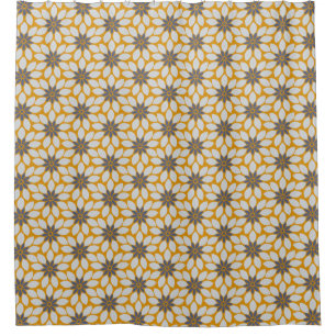 Block Print Tiled Flowers sunny yellow background Shower Curtain