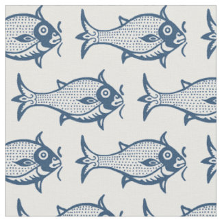 Block-Printed Mediaeval Fish Fabric