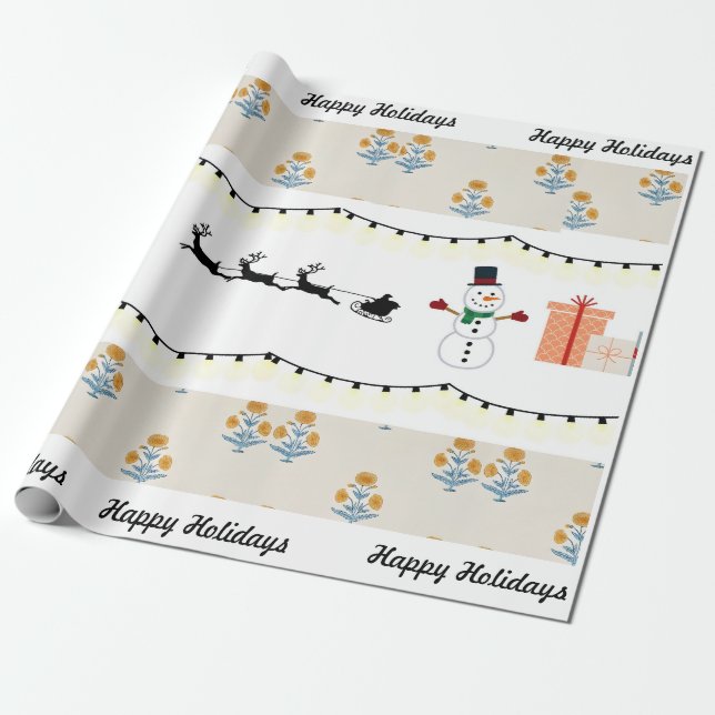 Block printing theme christmas wrapping paper (Unrolled)