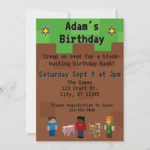 Block Video Game Birthday Party Invitation