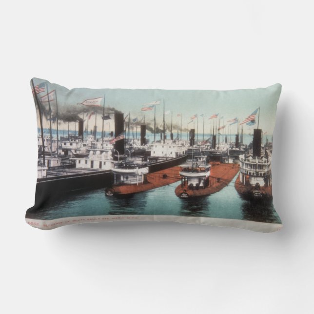 Blockade of Whalebacks at Soo Locks Great Lakes Lumbar Cushion (Front)