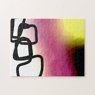Blockchain: Abstract Pink, Yellow, Black & White Jigsaw Puzzle