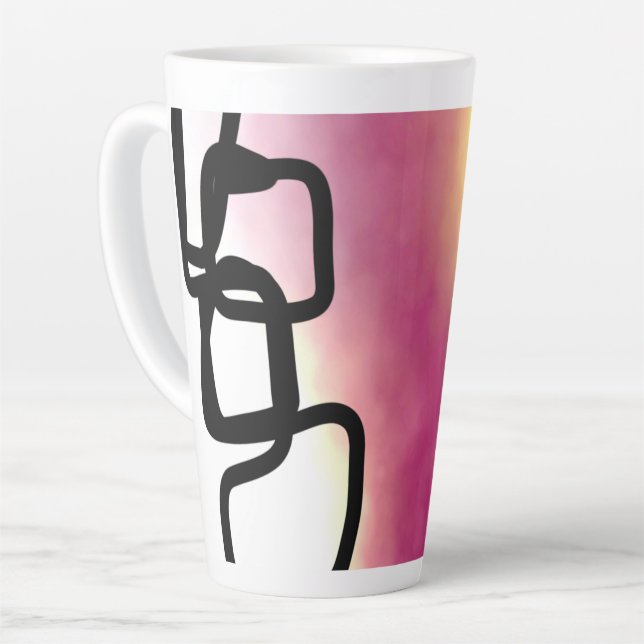 Blockchain: Abstract Pink, Yellow, Black & White Latte Mug (Left Angle)