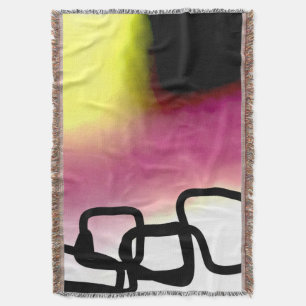 Blockchain: Abstract Pink, Yellow, Black & White Throw Blanket