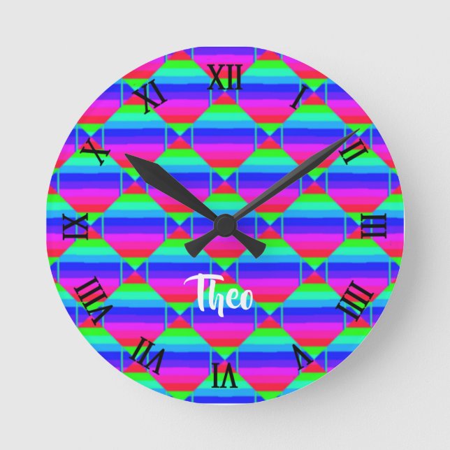 Blocked rainbow shapes round clock (Front)