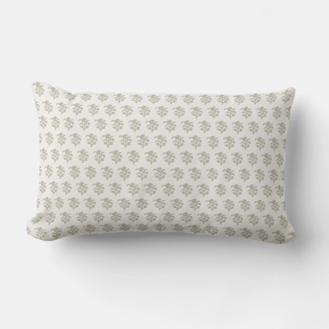 Blockprint inspired light green lumbar cushion (Front)