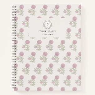 Blockprint inspired pink floral notebook