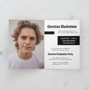 Blocks of Black Three-Photo Graduation Invitation