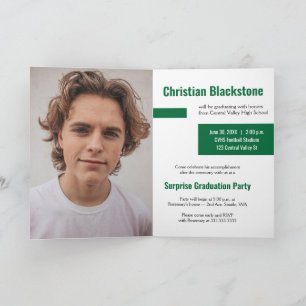 Blocks of Green Three-Photo Graduation Invitation