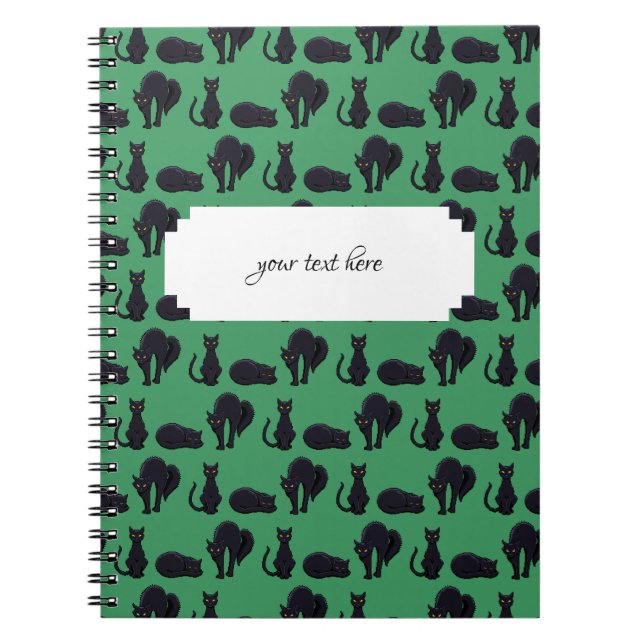 Blocky Black Cats Halloween Pixel Art Pattern Notebook (Front)