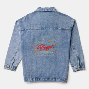Blogger Computer Story Blogging Influencer Writer Denim Jacket