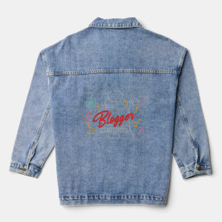 Blogger Computer Story Blogging Influencer Writer Denim Jacket