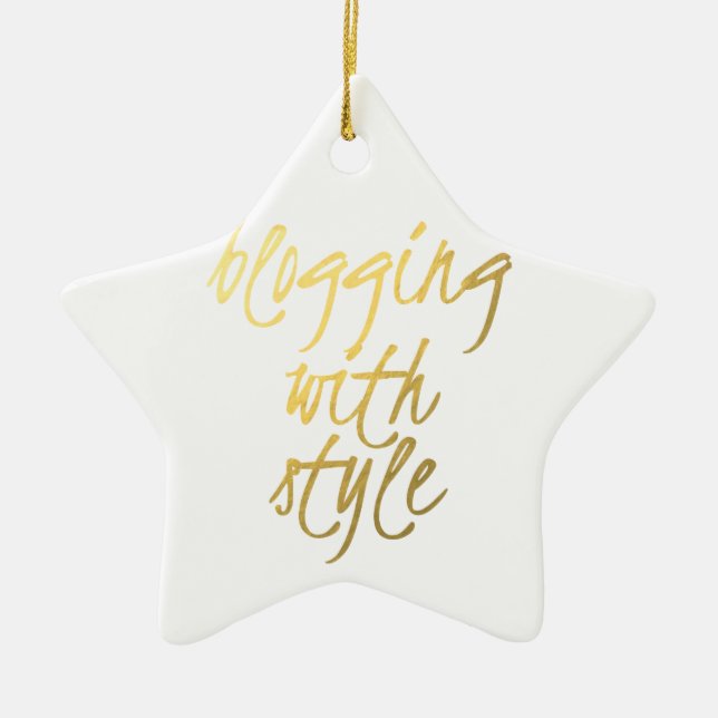 Blogging with Style - Gold Script Ceramic Tree Decoration (Front)