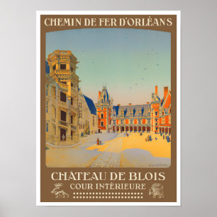 Blois castle France vintage travel Poster