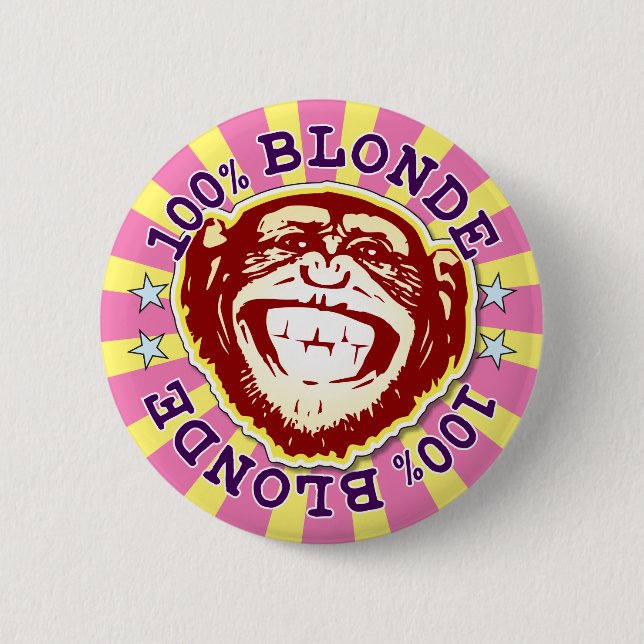 Blond 100% Funny Funky Monkey Badge (Front)