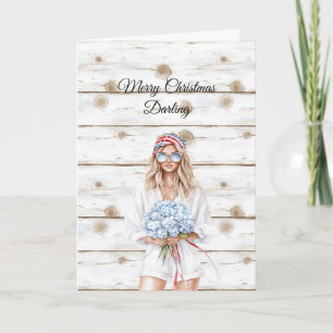 Blond Blue Flowers Christmas Card