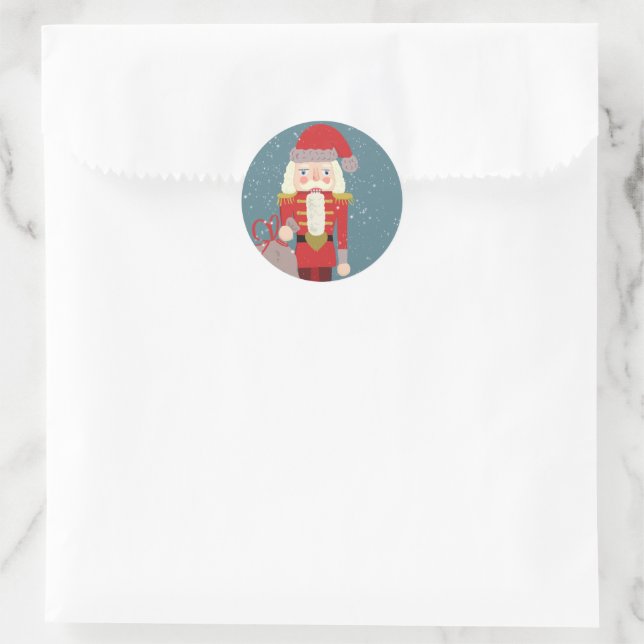 Blond Christmas Nutcracker Santa Teal Classic Round Sticker (Bag)