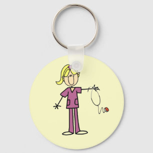 Blond Female Stick Figure Nurse Key Ring