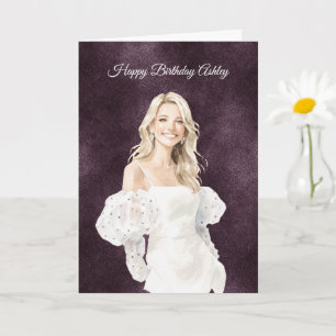 Blond Female White Dress Purple Birthday Card