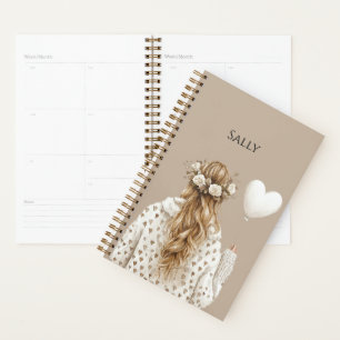 Blond Girl Flowers in Hair Heart Balloon Planner
