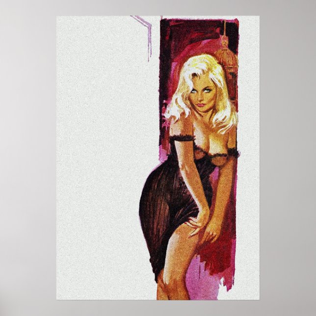 Blond Girl in Black Dress Pulp Cover Art Poster (Front)