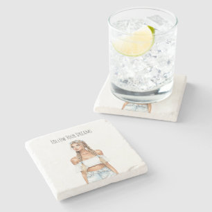 Blond Hair Girl Braids Jeans Stone Coaster