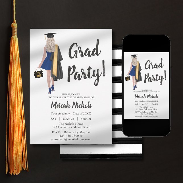 Blond Hair Graduation College Uni Girl Trendy Invitation (Creator Uploaded)