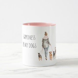 Blond Hair Lady Walking Dogs Mug