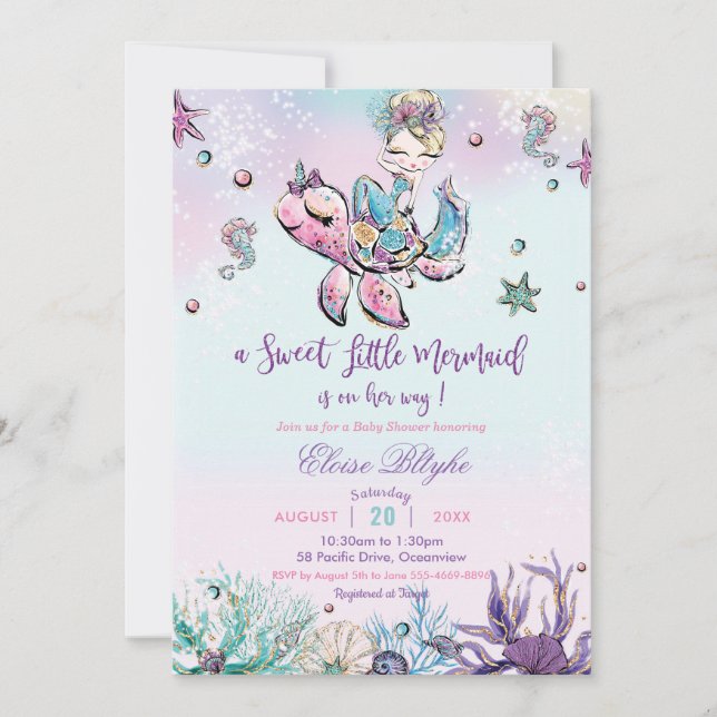 Blond Mermaid Baby Shower Under the Sea Baby Girl Invitation (Front)