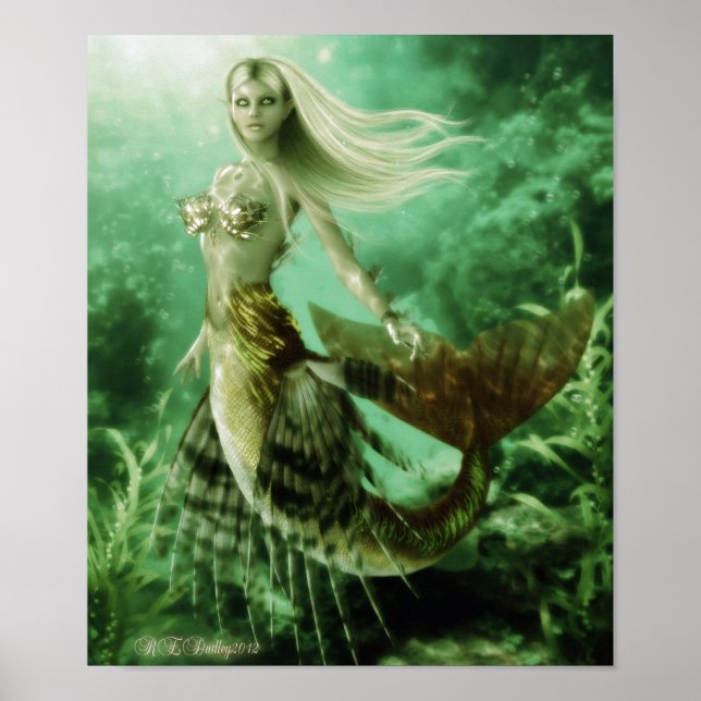 Blond mermaid swimming in reef poster (Front)