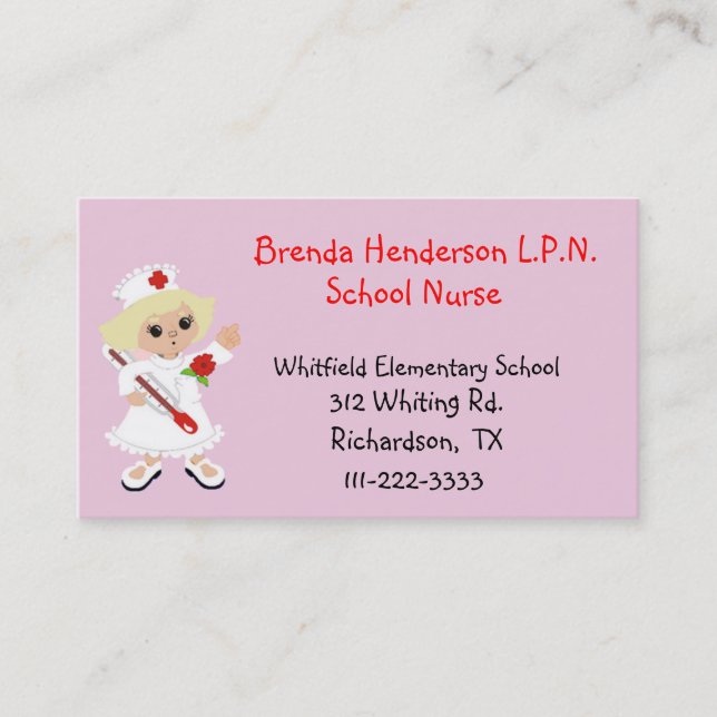 Blond Nurse Pink Business Card (Front)