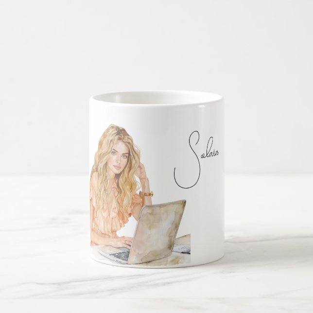 Blond Peach Blouse Computer Coffee Mug (Center)