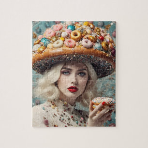 Blond Woman On Planet Doughnuts Fantasy Jigsaw Puzzle