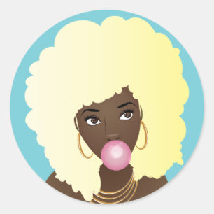 Blonde Afro, Popping Pink Bubble Gum Stickers