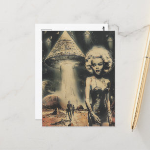 Blonde and the UFO Desert  Scifi Fantasy Postcard