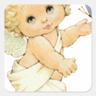 Blonde Angel baby with a butterfly. Square Sticker