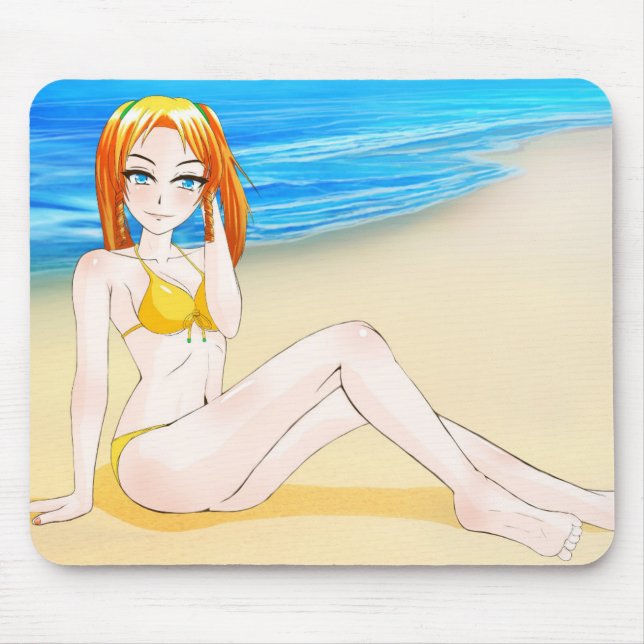 Blonde Anime Girl At The Beach Mousepad (Front)