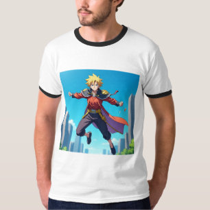 Blonde Anime Hero in Action – Dynamic Fantasy Char T-Shirt