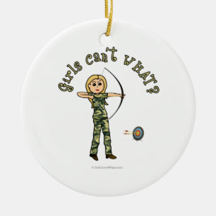 Blonde Archery in Camouflage Ceramic Tree Decoration