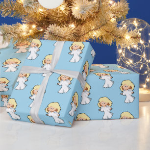 Blonde Baby Angel, Christmas Cartoon for Holidays Wrapping Paper