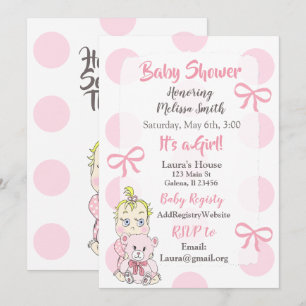 Blonde Baby Girl with Teddy Bear Baby showier Invitation