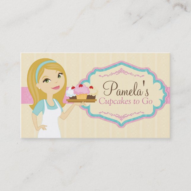 Blonde Baker Cupcake Business Cards D13 (Front)