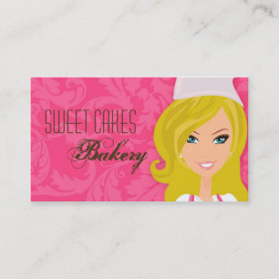Blonde Baker on Pink Brown Cup Cakes Business Card