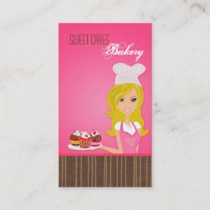 Blonde Baker on Pink Brown Cup Cakes Business Card