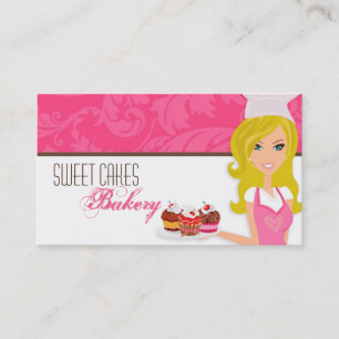 Blonde Baker on Pink Brown Cup Cakes Business Card