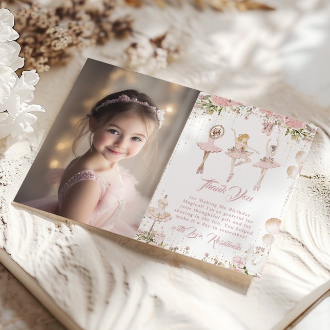 Blonde ballerina magical Birthday photo Thank you Invitation (Creator Uploaded)